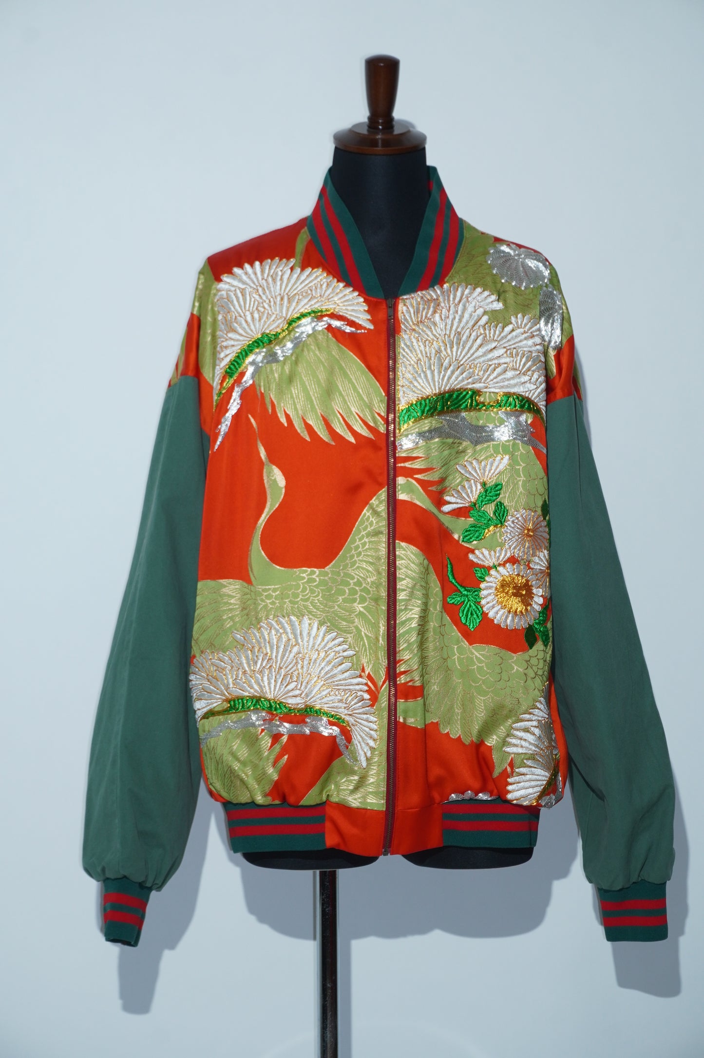 Uchikake x Cotton Pants Remade Bomber Jacket - Crane & Chrysanthemum