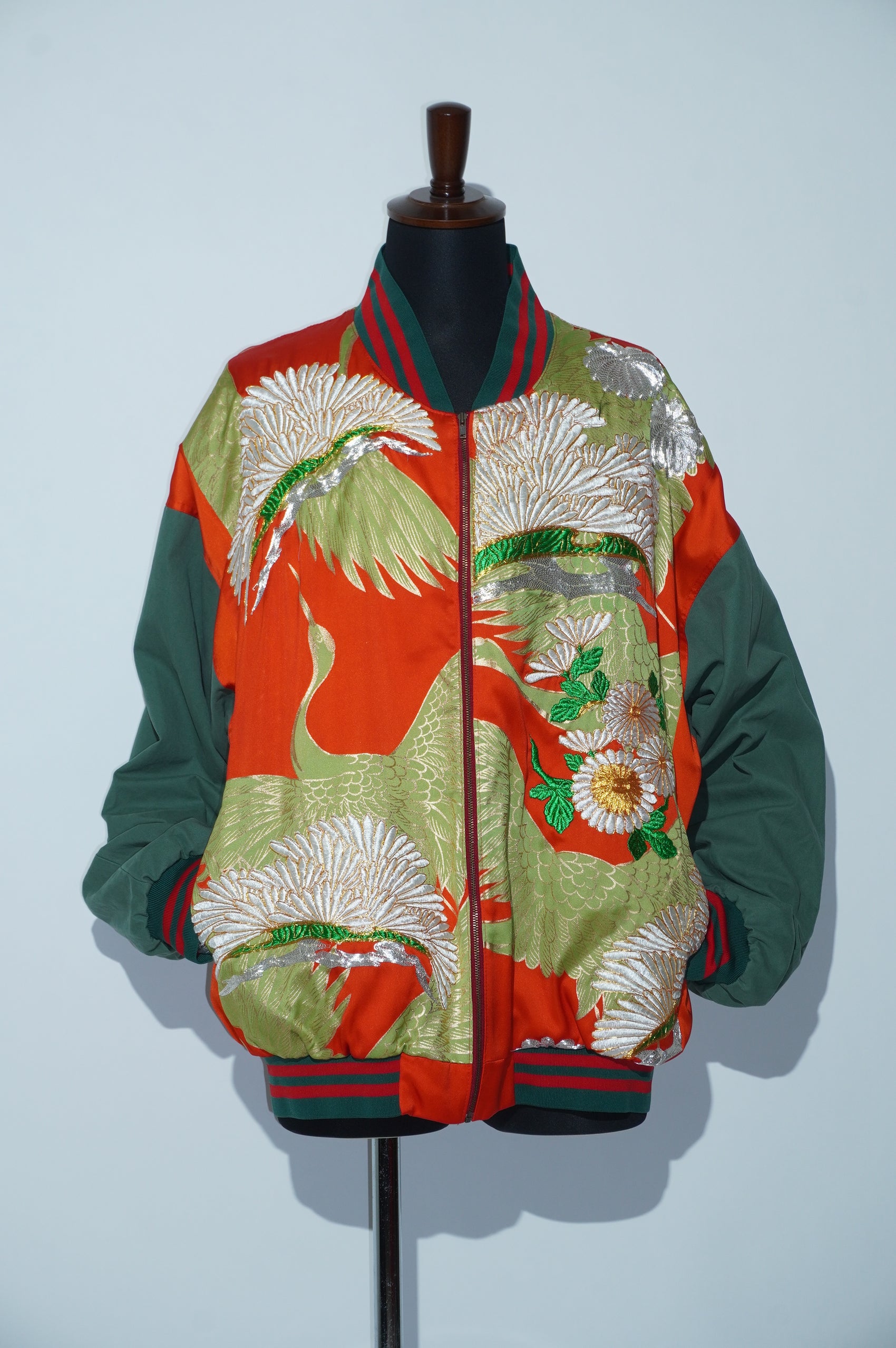 Uchikake x Cotton Pants Remade Bomber Jacket - Crane & Chrysanthemum