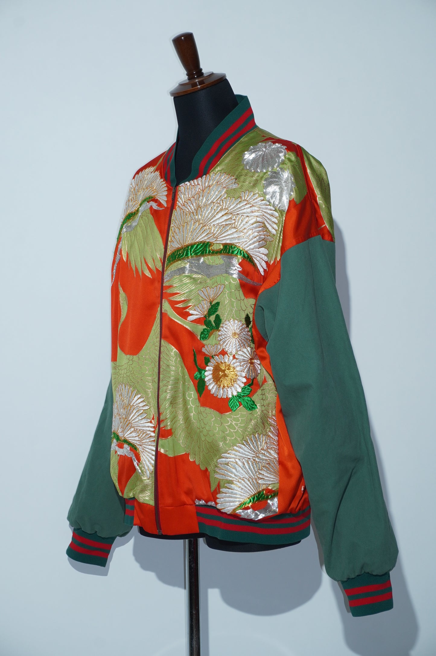 Uchikake x Cotton Pants Remade Bomber Jacket - Crane & Chrysanthemum