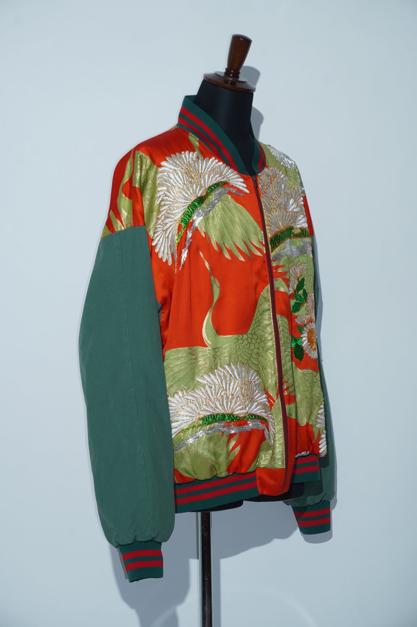 Uchikake x Cotton Pants Remade Bomber Jacket - Crane & Chrysanthemum