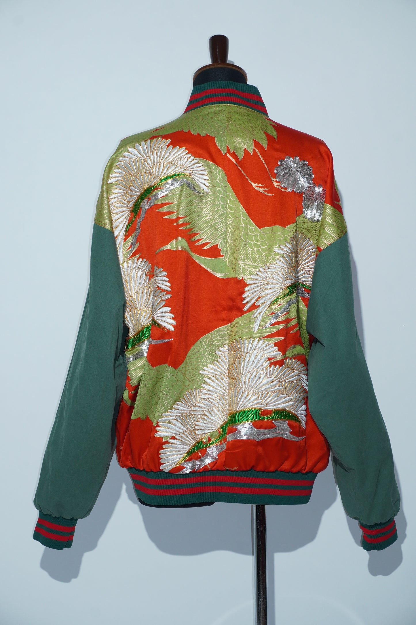 Uchikake x Cotton Pants Remade Bomber Jacket - Crane & Chrysanthemum